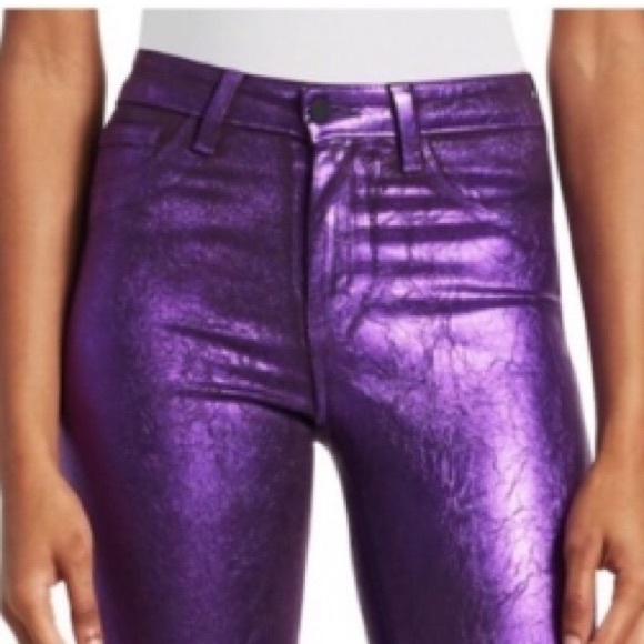 L'AGENCE Coated Foil Metallic Stretch High Rise Skinny Jeans Hot Pink 25 - Picture 6 of 15